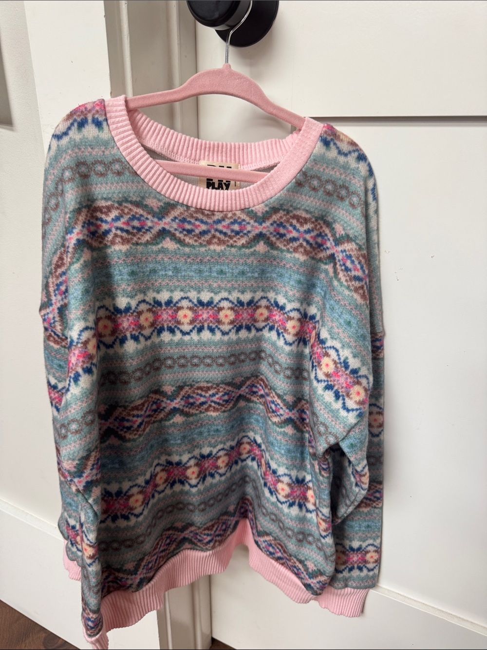 PH Isle Crewneck Sweater in Pink Trim and Multicolor